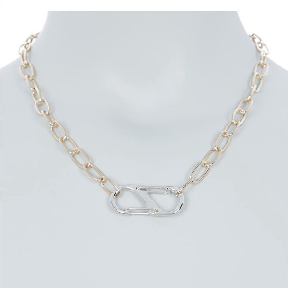 Gold- Silver Carabiner Pendant Necklaces. Two -Tone Chair Link